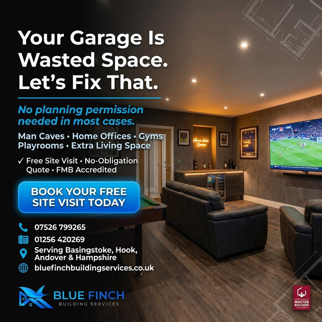 Garage conversion free site visit advert — graphic design by Eleven G Media