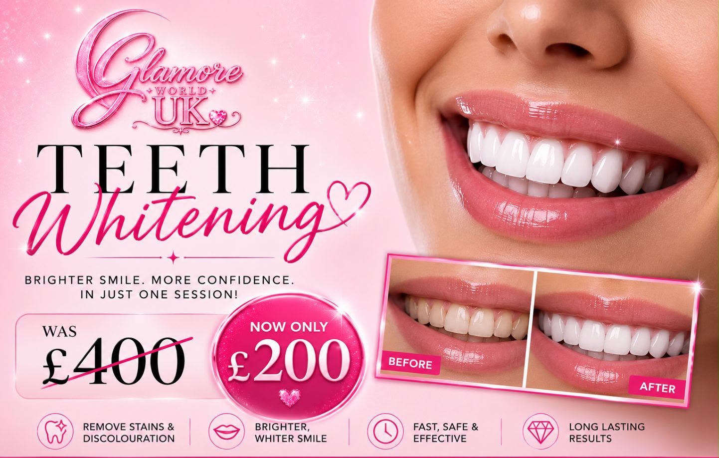 Half-price teeth whitening web banner designed for Glamore World UK